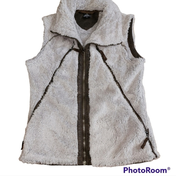 Kuhl Faux Fur Vest Jacket Beige Brown Zippers Outdoors Hiking Pockets Winter - Picture 1 of 6